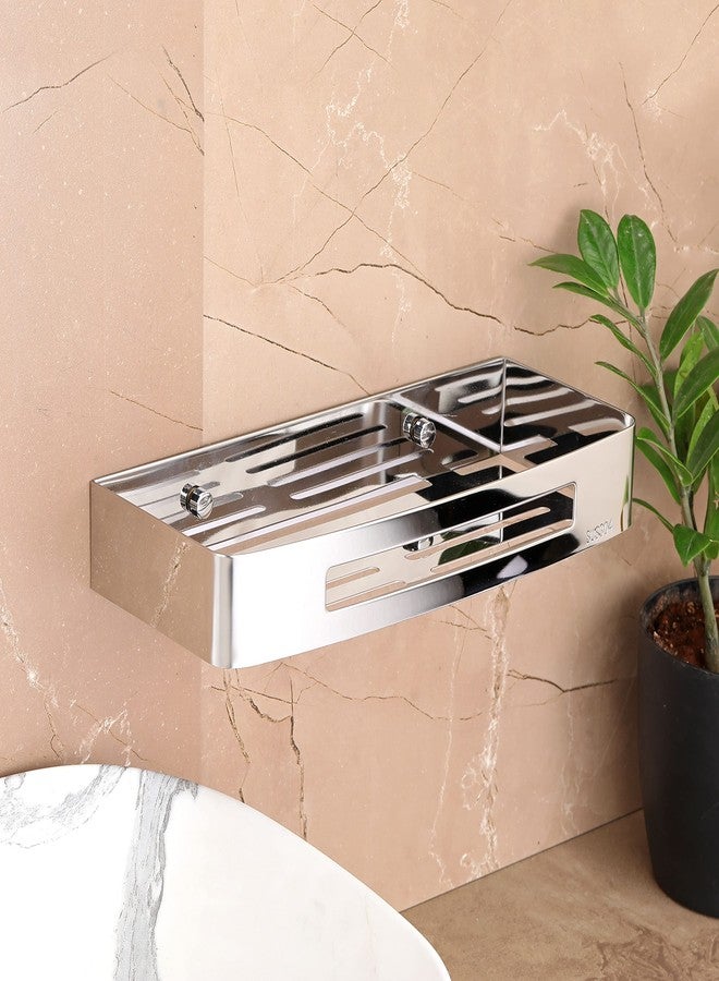 فورتون رف حائط من الفولاذ المقاوم للصدأ عالي الجودة من FORTUNE، رف تخزين متعدد الوظائف / رف مطبخ / سلة تخزين وحامل أدوات الحمام - (12 × 5 بوصة) (طلاء كروم، عبوة من قطعة واحدة) - Image 4